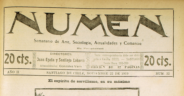 Numen. Año 2, número 32, 22 de noviembre de 1919