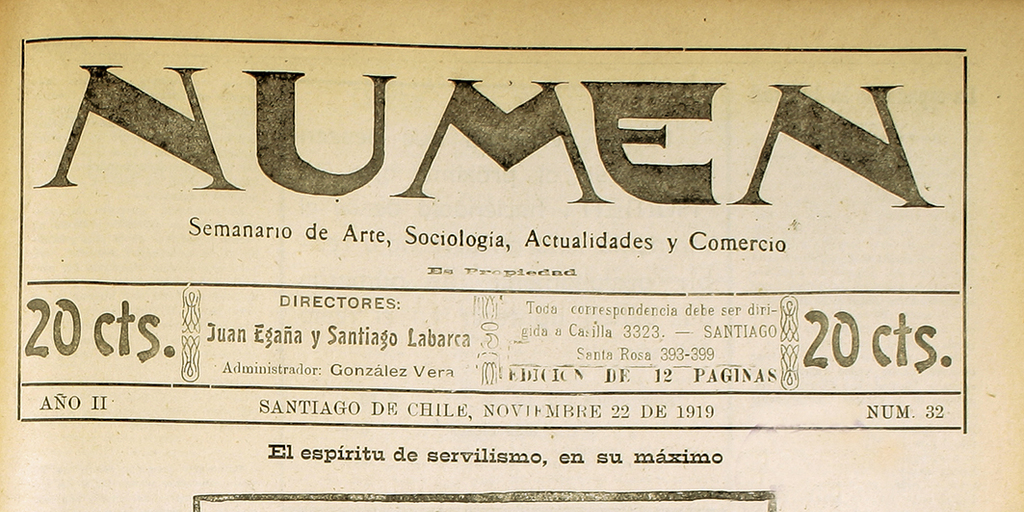 Numen. Año 2, número 32, 22 de noviembre de 1919