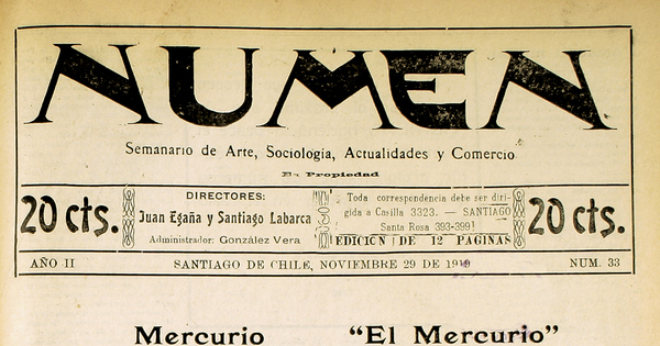 Numen. Año 2, número 33, 29 de noviembre de 1919