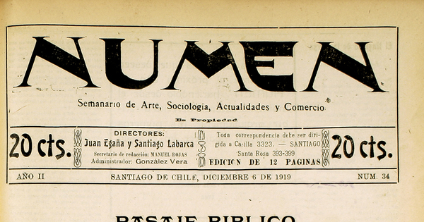 Numen. Año 2, número 34, 6 de diciembre de 1919