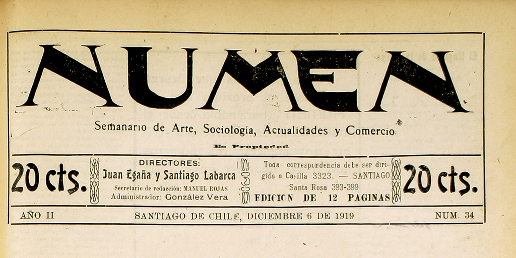 Numen. Año 2, número 34, 6 de diciembre de 1919