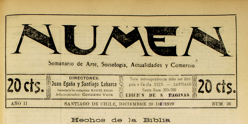 Numen. Año 2, número 36, 20 de diciembre de 1919