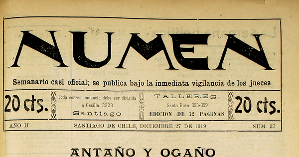 Numen. Año 2, número 37, 27 de diciembre de 1919