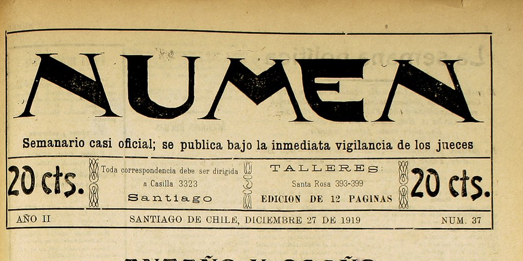 Numen. Año 2, número 37, 27 de diciembre de 1919