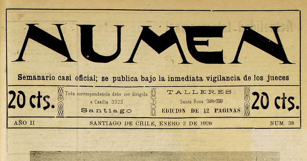 Numen. Año 2, número 38, 3 de enero de 1920