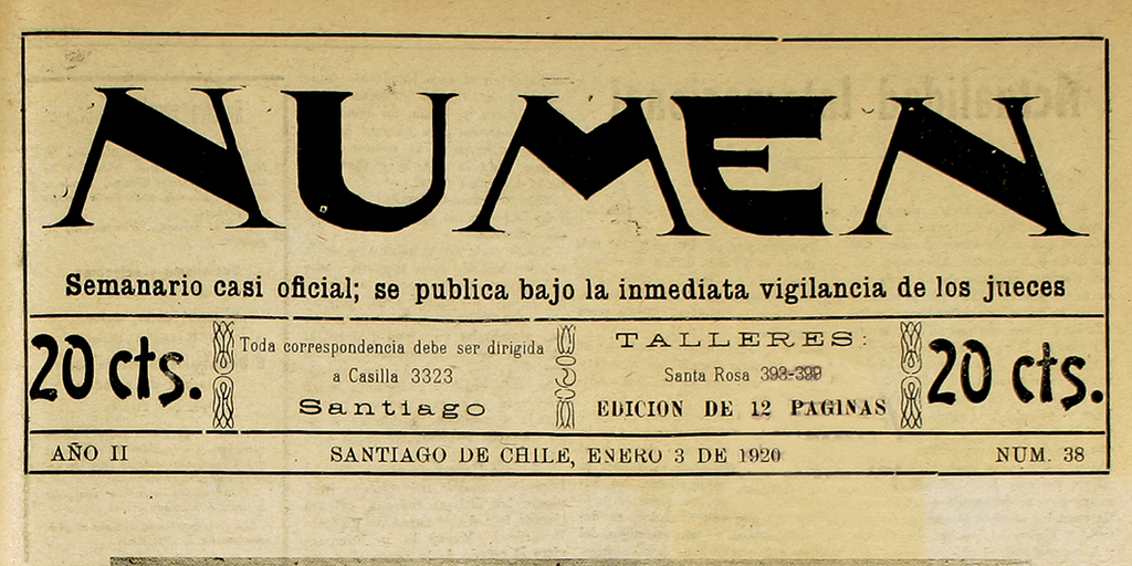 Numen. Año 2, número 38, 3 de enero de 1920