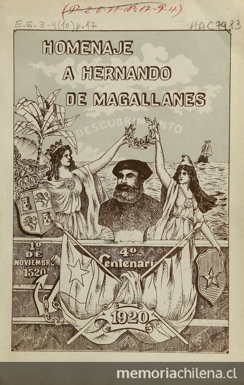 Magallanes: descubrimiento del Estrecho personalidades: personalidades, riquezas y datos generales sobre este Territorio. Valparaíso: Impr. de la Armada, 1920.