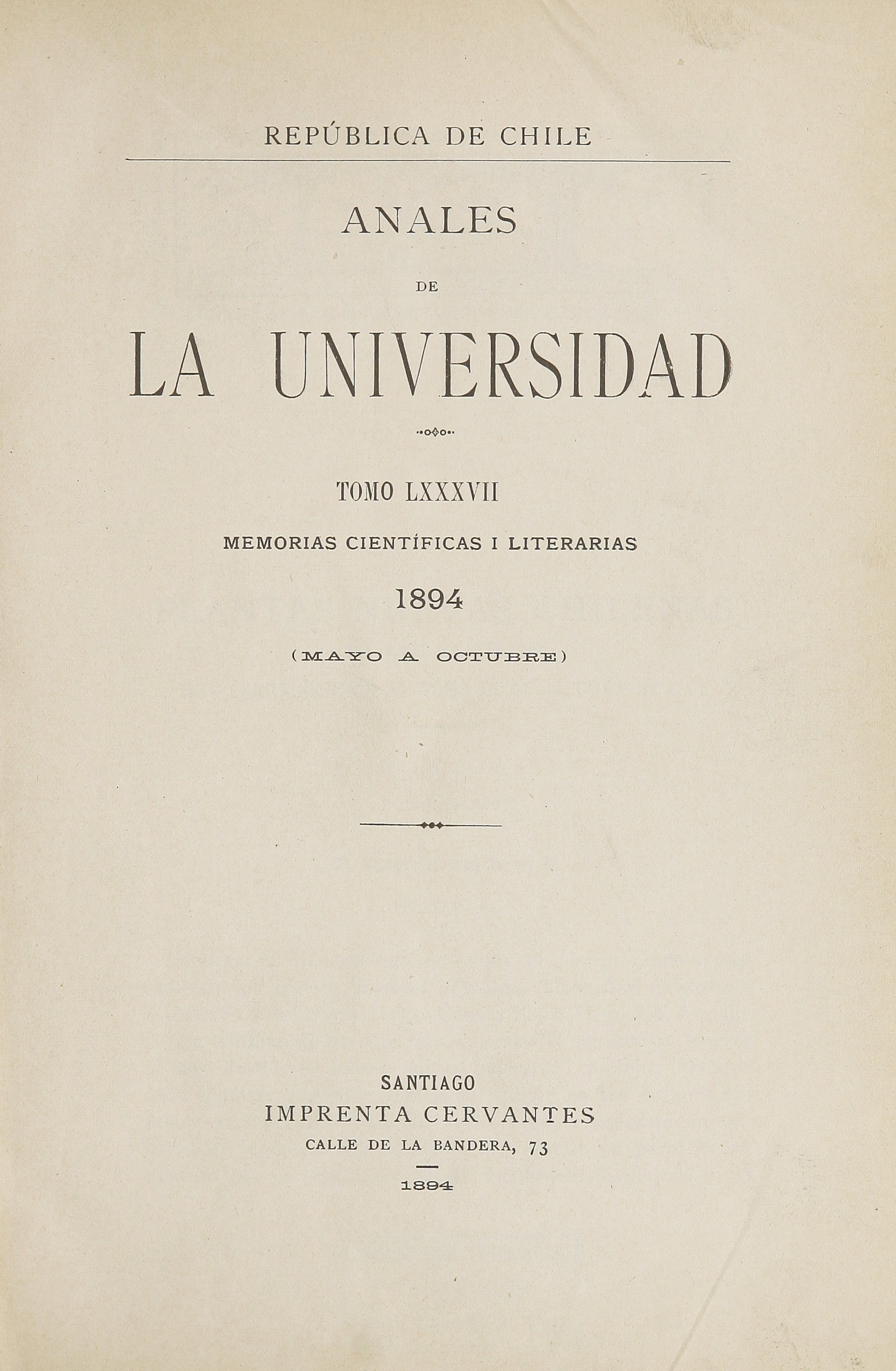 Anales de la Universidad de Chile. Tomo 87, mayo a octubre de 1894