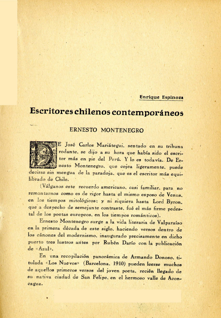 Escritores chilenos contemporáneos. Ernesto Montenegro.