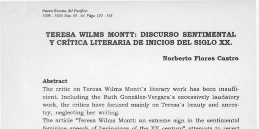 Teresa Wilms Montt, discurso sentimental y crítica literaria de inicios del siglo XX