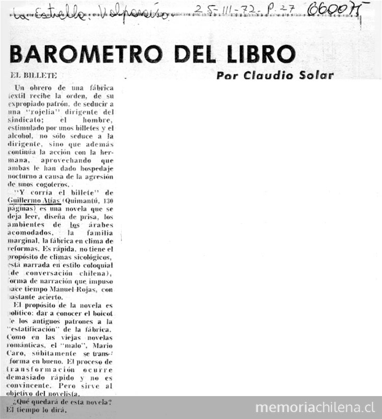 Barómetro del libro. El billete