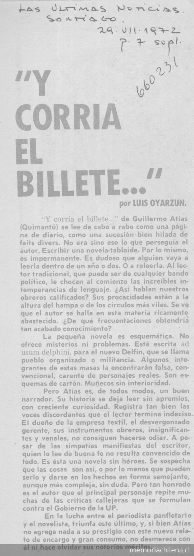 "Y corría el billete..."