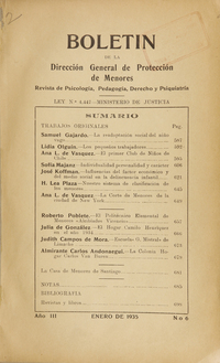 Boletín de la Dirección General de Protección de Menores, Año III, número 6, enero de 1935