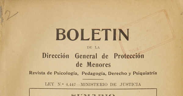 Boletín de la Dirección General de Protección de Menores, Año III, número 6, enero de 1935