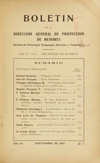 Boletín de la Dirección General de Protección de Menores, Año III, número 7, septiembre  de 1935