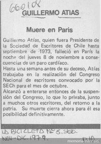 Guillermo Atías muere en París