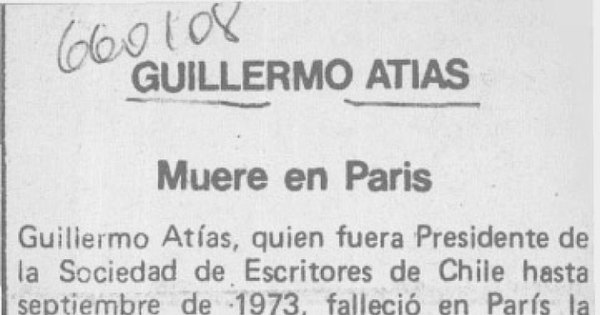 Guillermo Atías muere en París