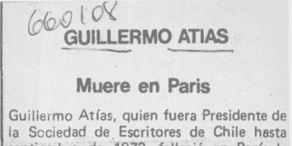 Guillermo Atías muere en París