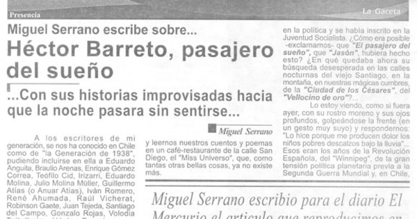 Héctor Barreto, pasajero del ensueño