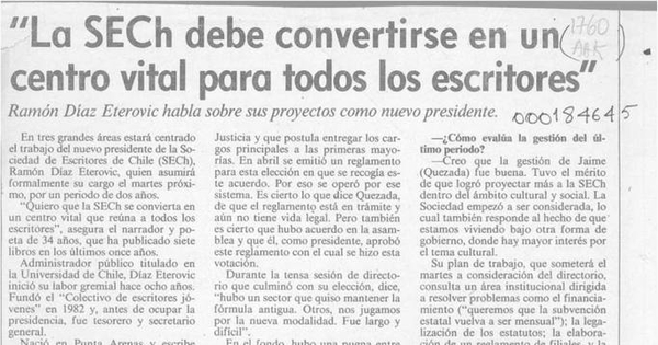 La SECH debe convertirse en un centro vital para todos los escritores
