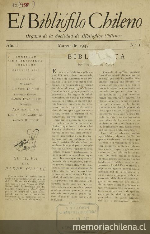 El Bibliófilo chileno: año 1, número 1, marzo de 1947