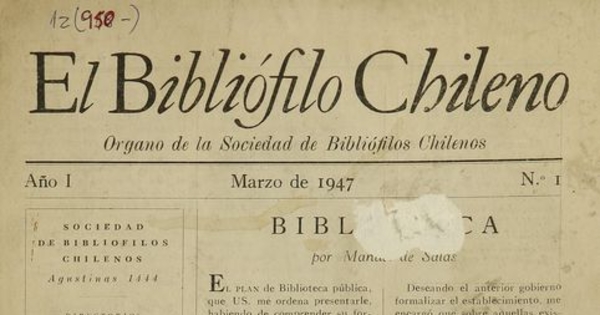 El Bibliófilo chileno: año 1, número 1, marzo de 1947