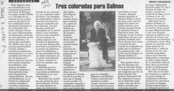 "Tres coloradas para Salinas"