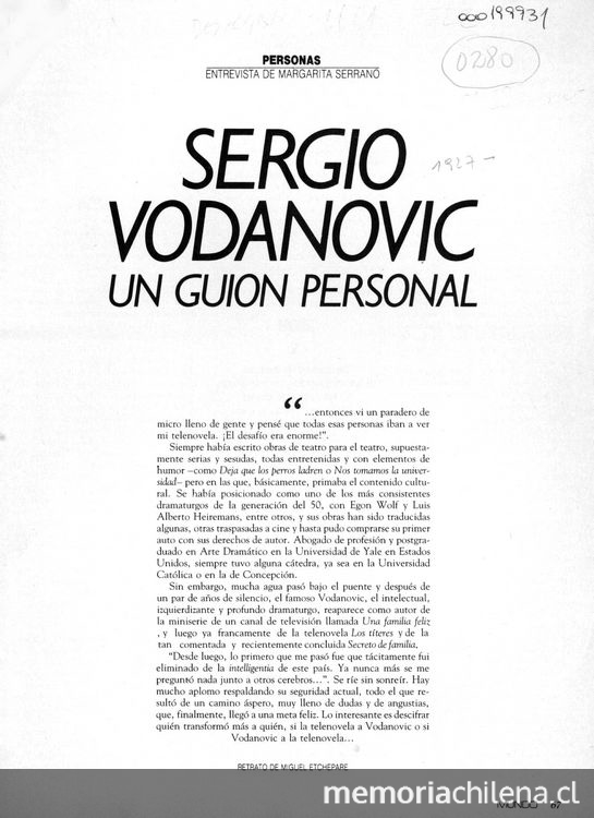 "Sergio Vodanovic un guión personal".