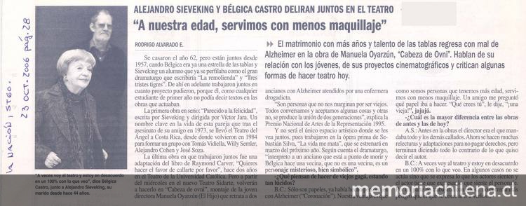 Alejandro Sieveking y Bélgica Castro deliran juntos en el teatro "A nuestra edad, servimos con menos maquillaje"