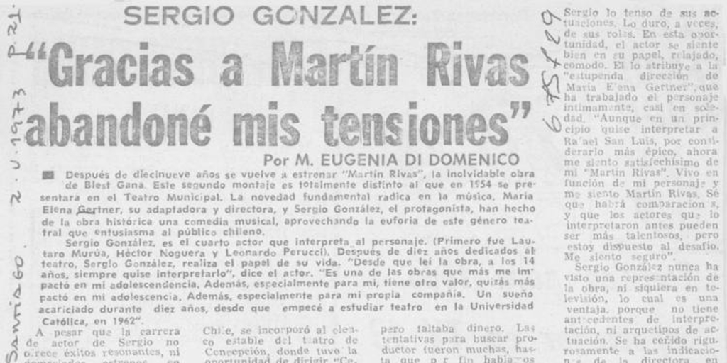 Gracias a Martín Rivas abandoné mis tensiones