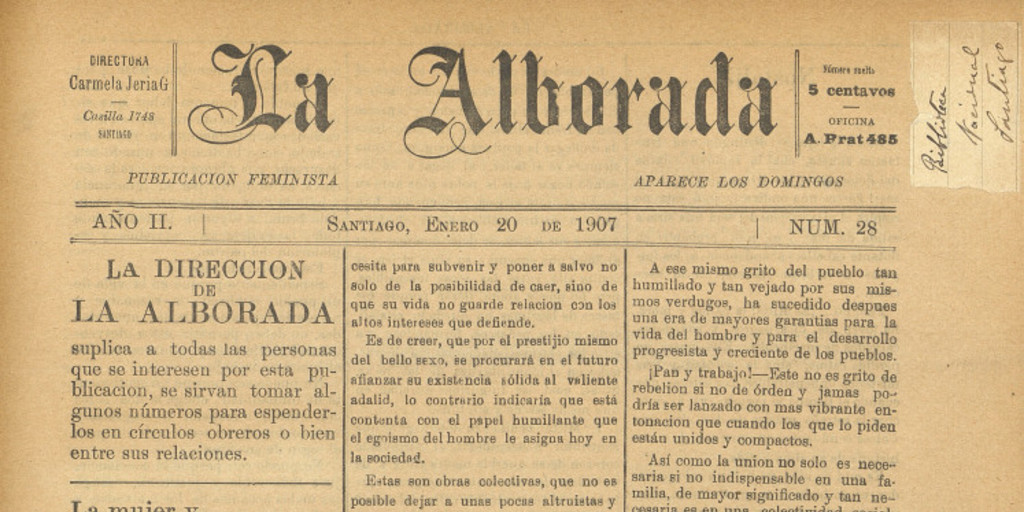 A la Sociedad de Obreras N° 1 de Antofagasta en su 13 Aniversario