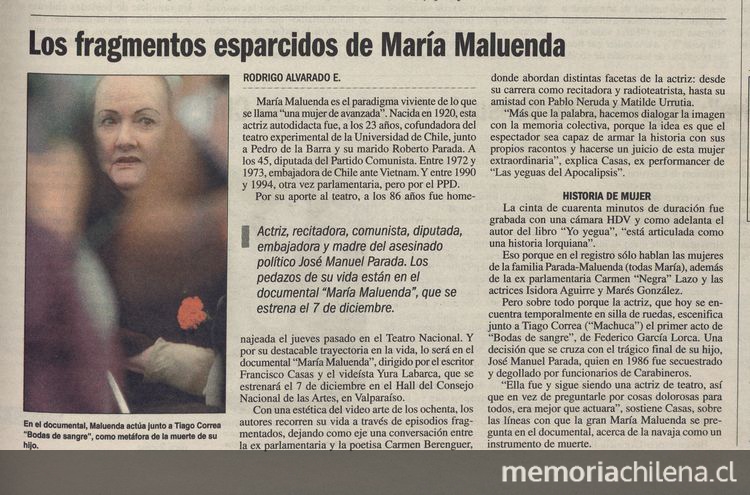 Los fragmentos esparcidos de María Maluenda