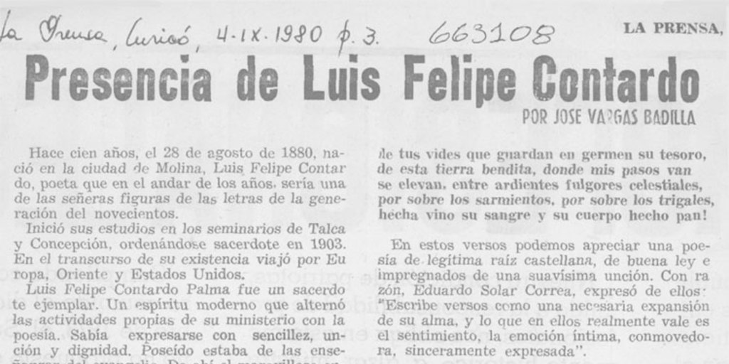 Presencia de Luis Felipe Contardo