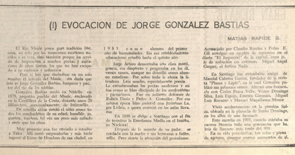 Evocación de Jorge González Bastías