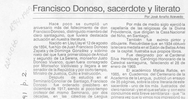 Francisco Donoso: sacerdote literato