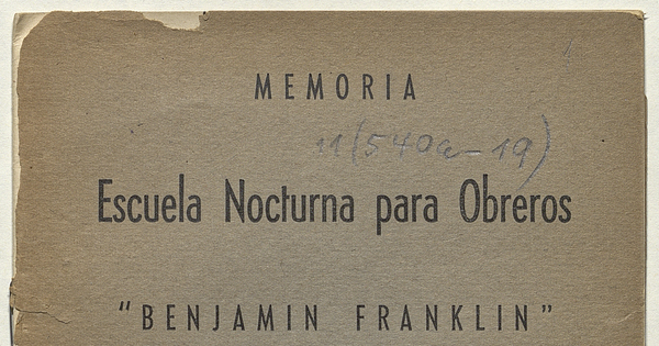 Memoria Escuela Nocturna para Obreros "Benjamín Franklin": 1942