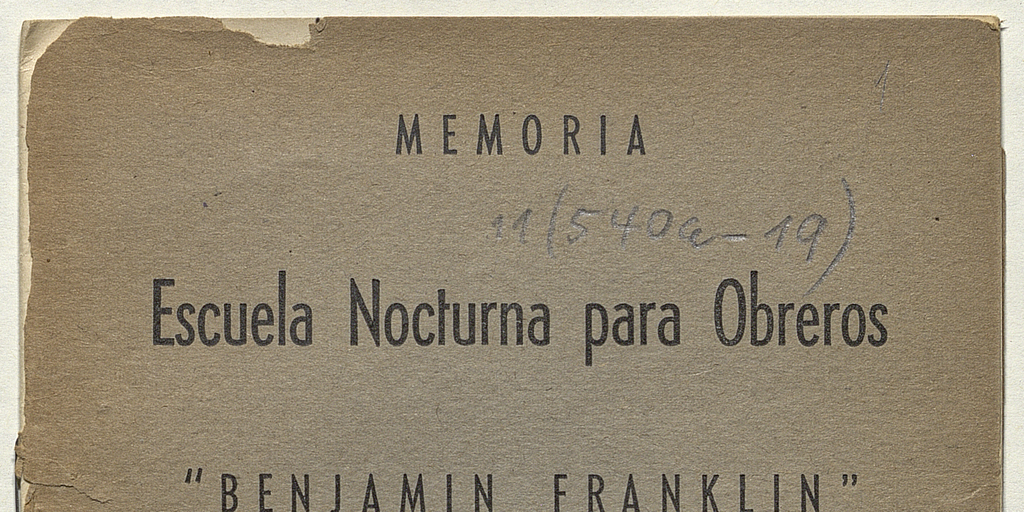Memoria Escuela Nocturna para Obreros "Benjamín Franklin": 1942