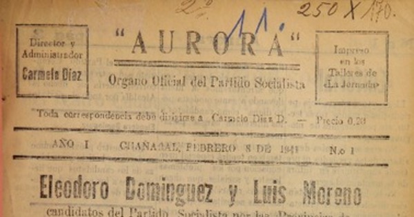 Aurora Órgano Oficial del Partido Socialista.