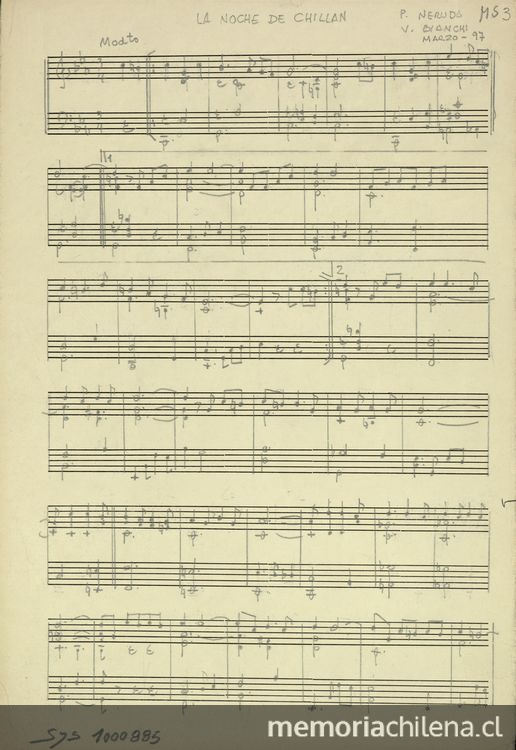  Manuscrito "La Noche de Chillán" (Neruda-Bianchi)
