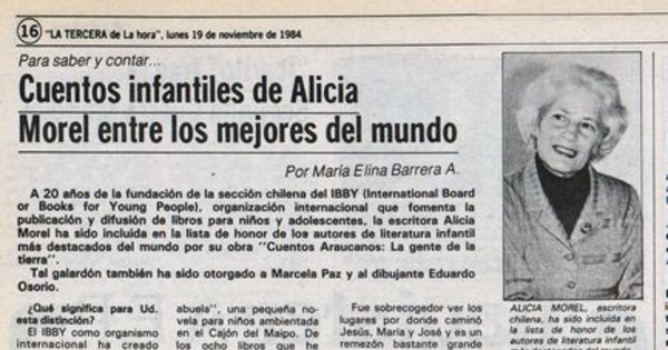 Cuentos infantiles de Alicia Morel entre los mejores del mundo