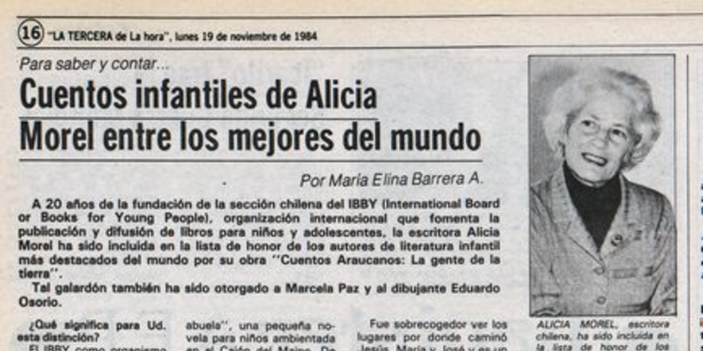 Cuentos infantiles de Alicia Morel entre los mejores del mundo