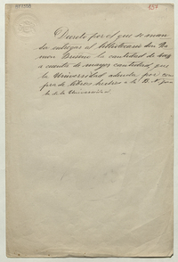 Decreto por el que se manda entregar al bibliotecario don Ramón Briseño la cantidad de $400 a cuenta de mayor cantidad, que la Universidad adeuda por compra de libros hechos a la B. N. para la Universidad.