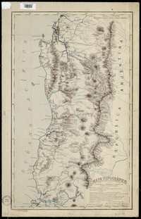 Mapa topográfico construido para el estudio del ferrocarril de Victoria a Osorno i Valdivia [material cartográfico] dibujado por el injiniero Federico Schert, bajo la dirección de Aurelio Lastarria.