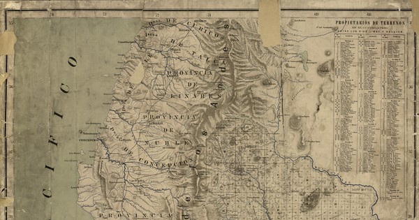 Mapa de los territorios del Limay y Neuquén y de las provincias chilenas entre los grados 35 hasta 42 de latitud Sud [material cartográfico]: publicado con autorización oficial según datos oficiales del Departamento de Ingenieros Militares, del Departamento de Ingenieros Civiles, de la Oficina de Tierras y Colonias, según trabajos personales de los señores Crl. Olascoaga, Ctan O' Connor, Ctan. Urtubey, Ingenieros Moreno, Alsina, Pico Balbin, Bro...