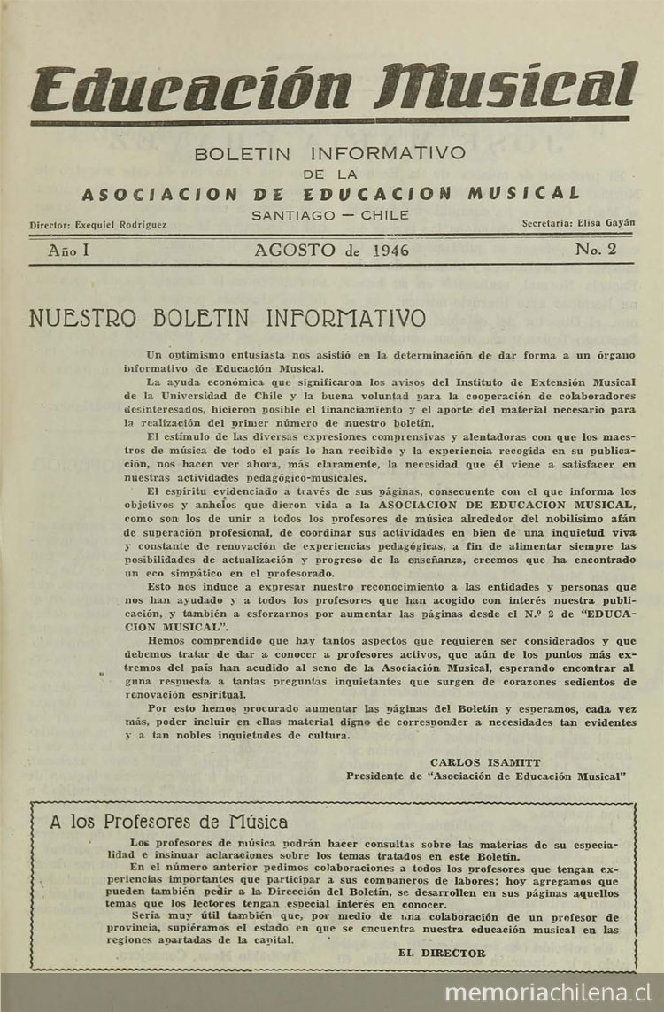 Educación musical : año 1,  número 2, agosto de 1946