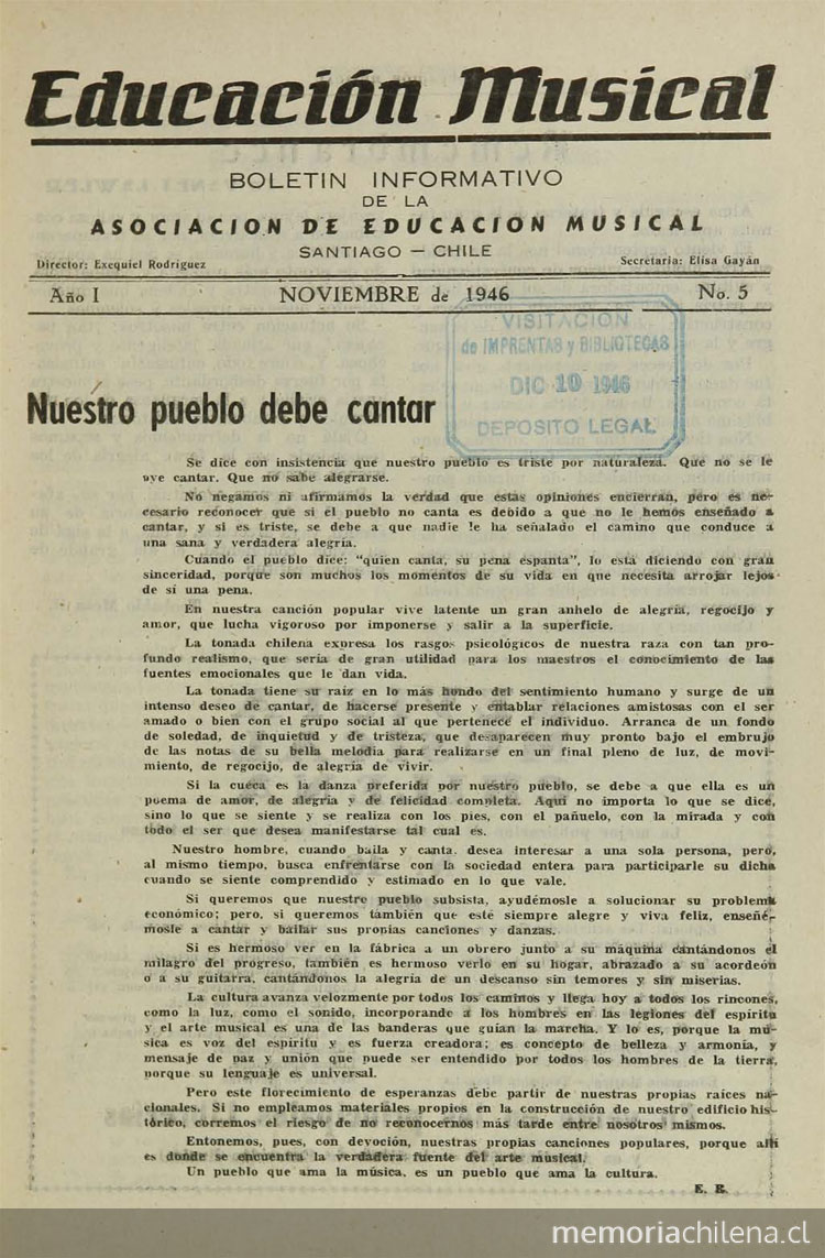 Educación Musical. Número 5, noviembre de 1946