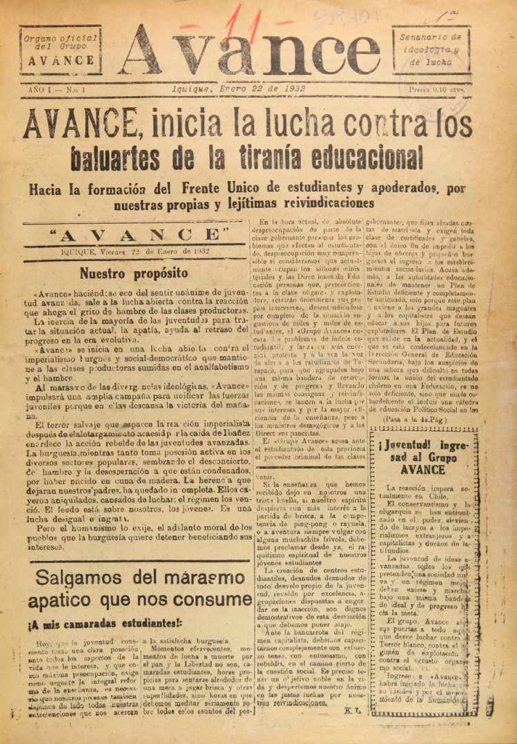 Avance. Órgano Oficial del Grupo Avance. Año 1, número 1 (22 de enero de 1932) - número 6 (4 de marzo de 1932)