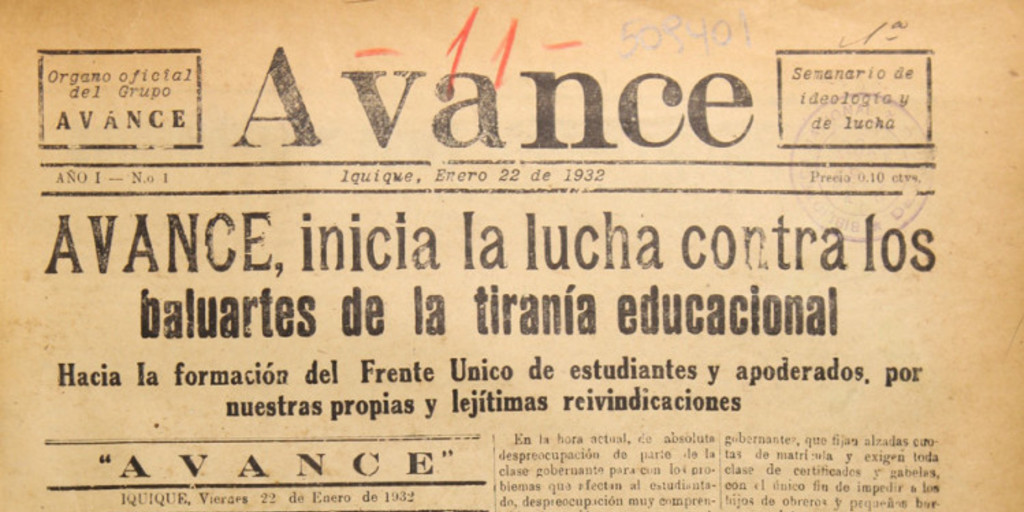 Avance. Órgano Oficial del Grupo Avance. Año 1, número 1 (22 de enero de 1932) - número 6 (4 de marzo de 1932)