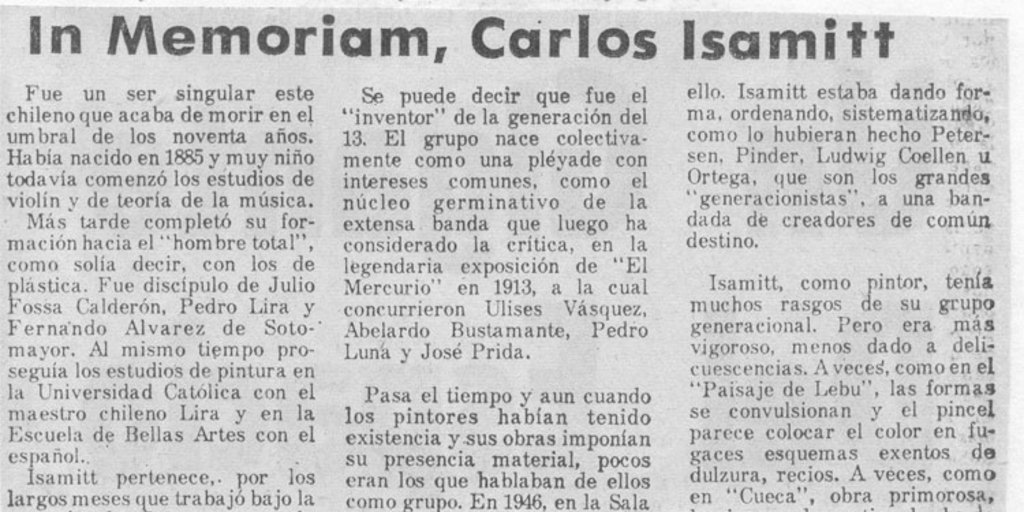 In Memoriam, Carlos Isamitt