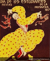 Isaías Cabezón. Litografía, 1917. Afiche ganador del primer premio del concurso de la FECH para la fiesta de la primavera.